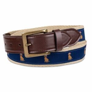 CLUB ROOM Men's Faux Leather Holiday Cheer Belt Navy Santa Dog